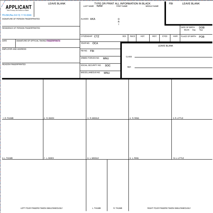 An empty form for applicants
